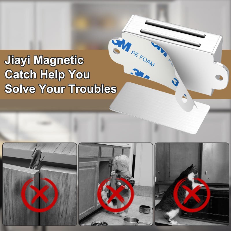 Jiayi Cabinet Magnet Adhesive 8 Pack Magnetic Door Catches Silver Cabinet Door Magnet Latch Stainless Steel Door Magnetic Catch for Kitchen Magnetic Closure for Drawer Wardrobe Closet Door Closing - Image 5
